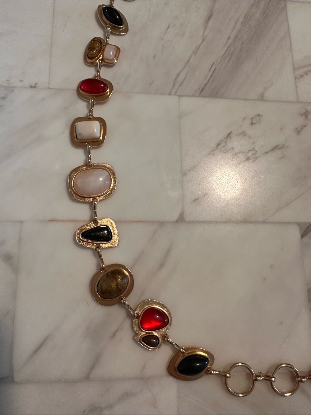 Gold Gemstone Chain Waist Belt — Red, Black, Cream Accents - Picture 2 of 5